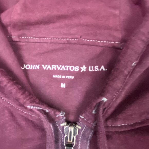 John Varvatos Peace Sign Logo Hoodie Men's Medium Burgundy Full Zip Up - Picture 6 of 13